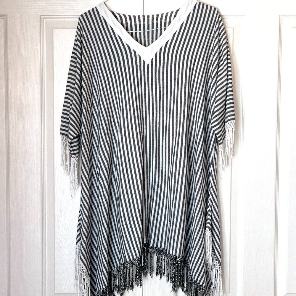 MOROCCAN Inspired Striped Fringed Caftan Top Blouse Tunic